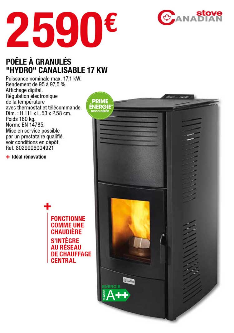 Poêle à Granulés "hydro" Canalisable 17 Kw