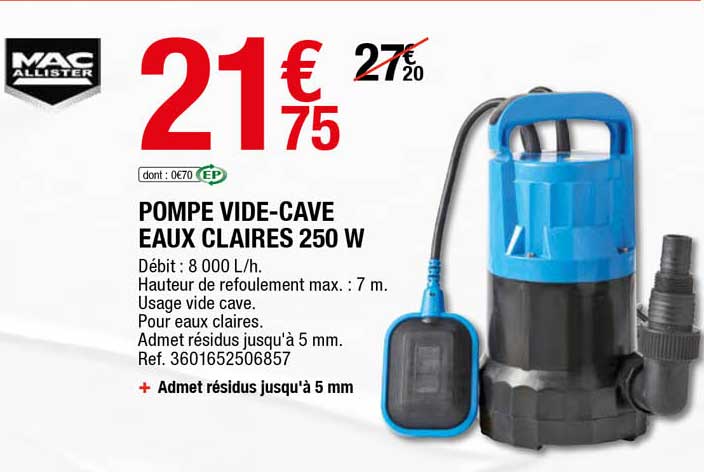 pompe vide-cave eaux claires 250 w mac allister