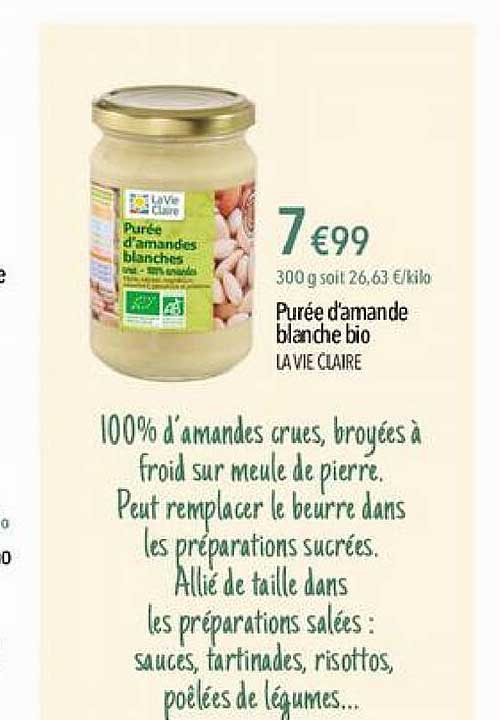 purée d'amande blanche bio la vie claire