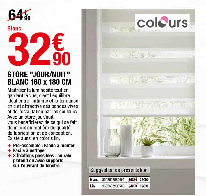 Store "jour-nuit" Blanc 160 X 180 Cm Colours