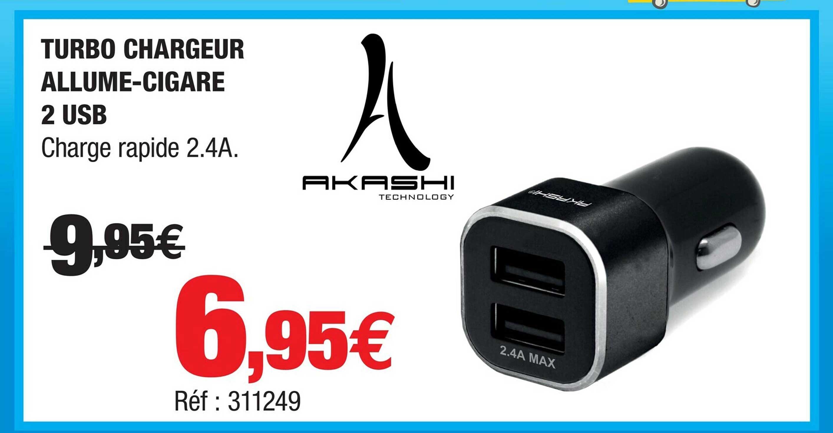 turbo chargeur allume-cigare 2 usb akashi