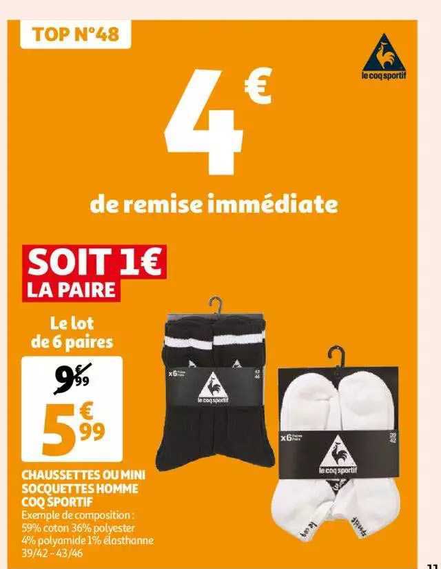 chaussettes ou mini socquettes homme coq sportif