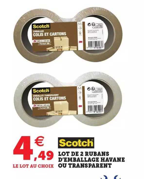 lot de 2 rubans d'emballage havane ou transparent scotch