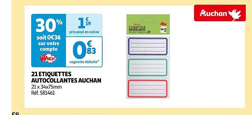21 étiquettes Autocollantes Auchan