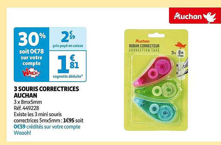 3 souris correctrices auchan