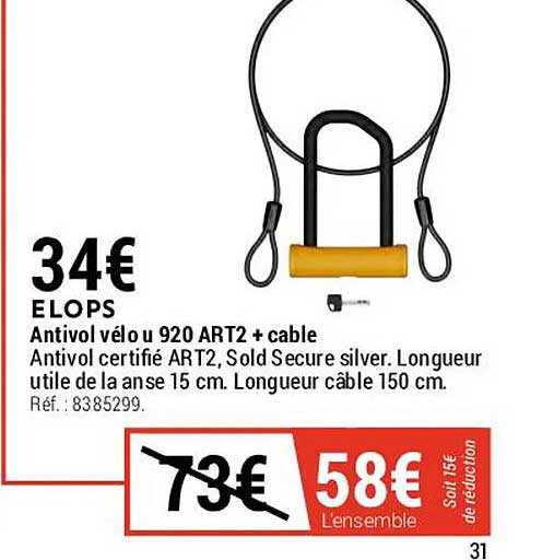 Antivol Vélo U 920 Art2 + Cable Elops