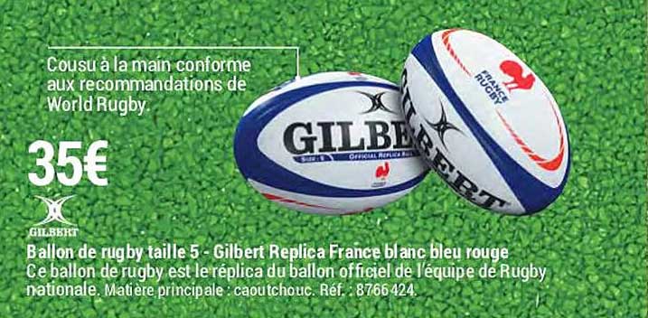 ballon de rugby taille 5 - gilbert replica france blanc bleu rouge