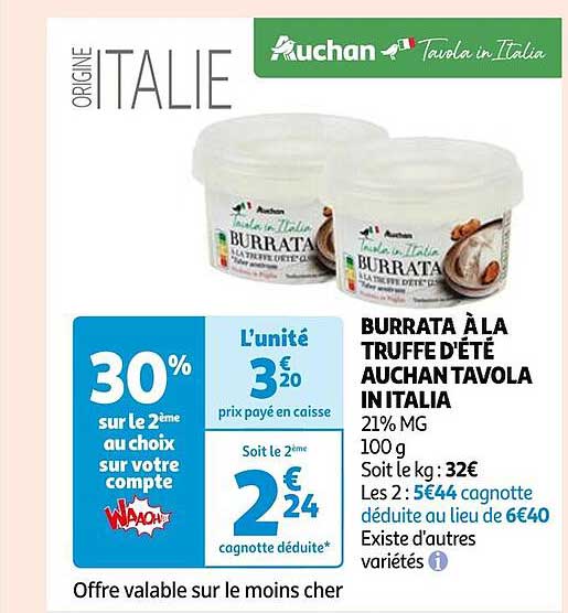 burrata à la truffe d'été auchan tavola in italia