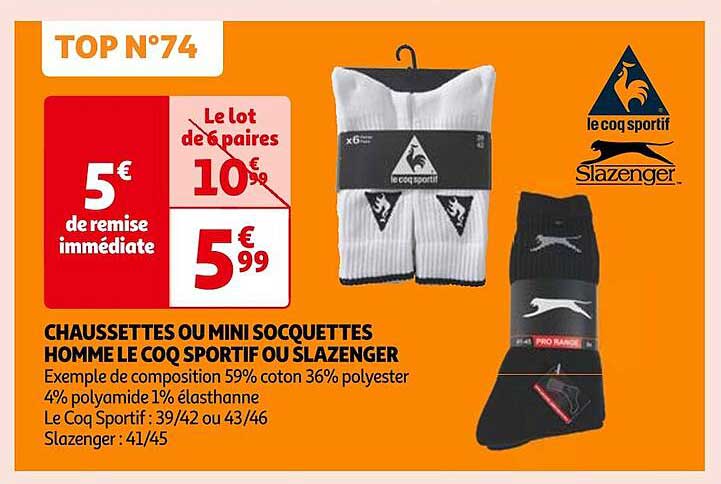 chaussettes ou mini socquettes homme le coq sportif ou slazenger