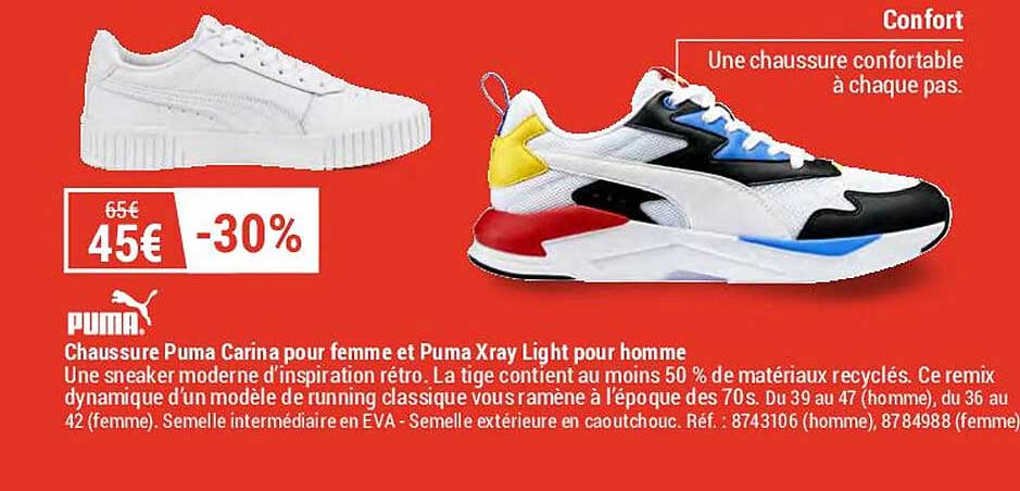 chaussure puma carina pour femme et puma xray light pour homme