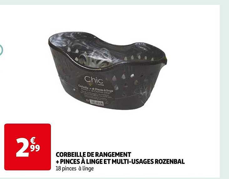 corbeille de rangement + pinces à linge et multi-usages rozenbal