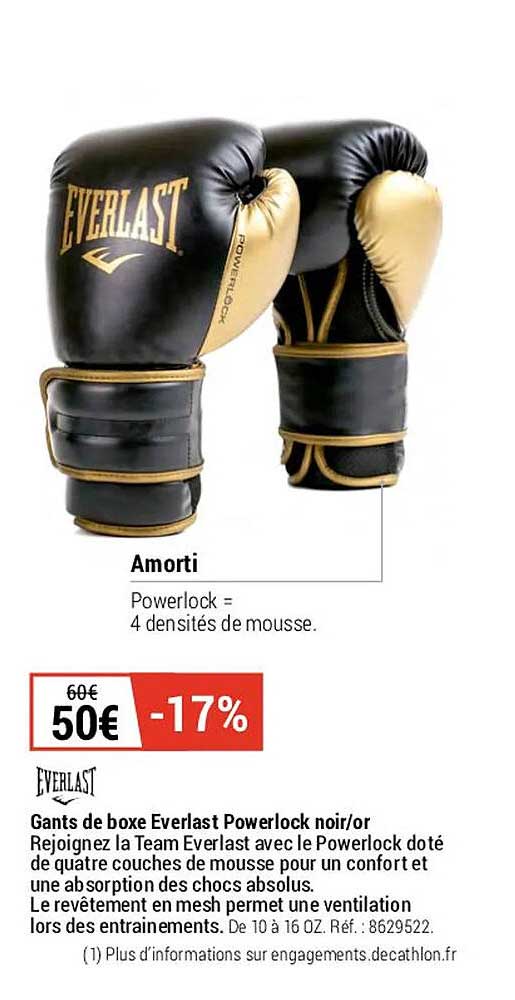 gants de boxe everlast powerlock noir/or