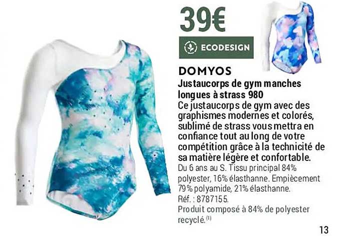 justaucorps de gym manches longues à strass 980 domyos