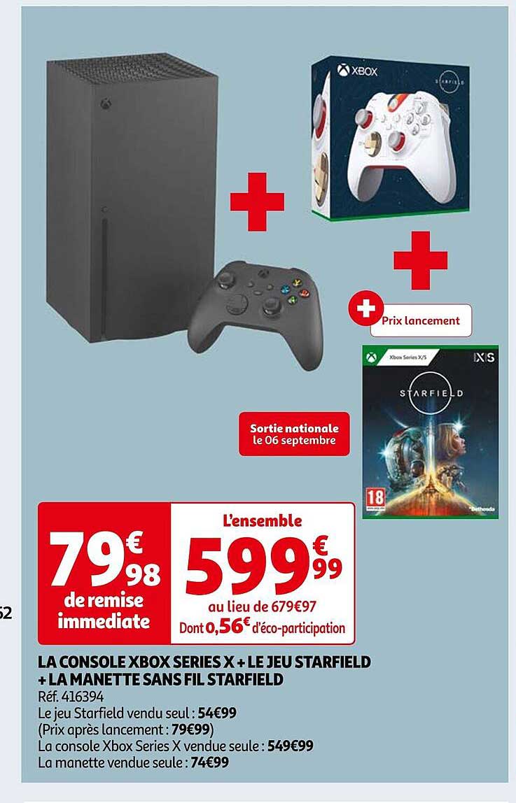 la console xbox series x + le jeu starfield + la manette sans fil starfield