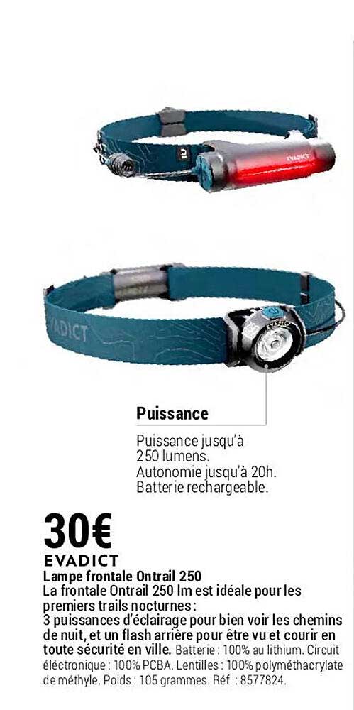 lampe frontale on trail 250 evadict