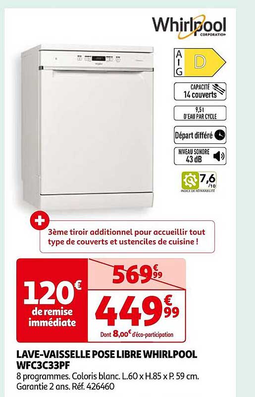 lave-vaisselle pose libre whirlpool