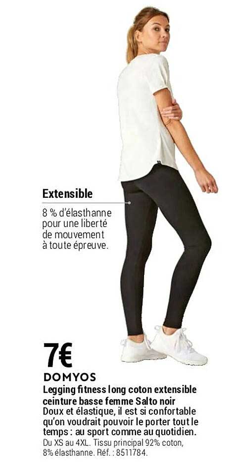 legging fitness long coton extensible ceinture basse femme salto noir domyos