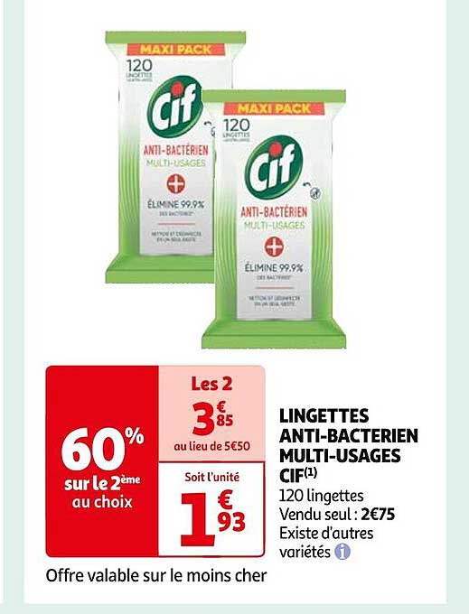 lingettes anti-bactérien multi-usages cif