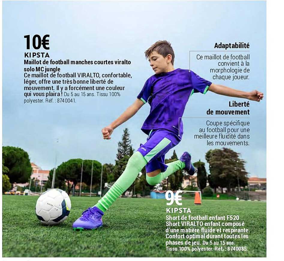 maillot de football manches courtes viralto solo mc jungle kipsta, short de football enfant f520 short vitalto enfant