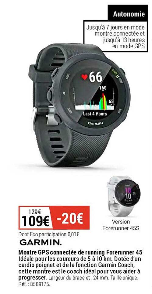 montre gps connectée de running forerunner 45 garmin