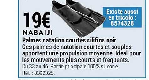 palmes natation courtes silifins noir nabaiji