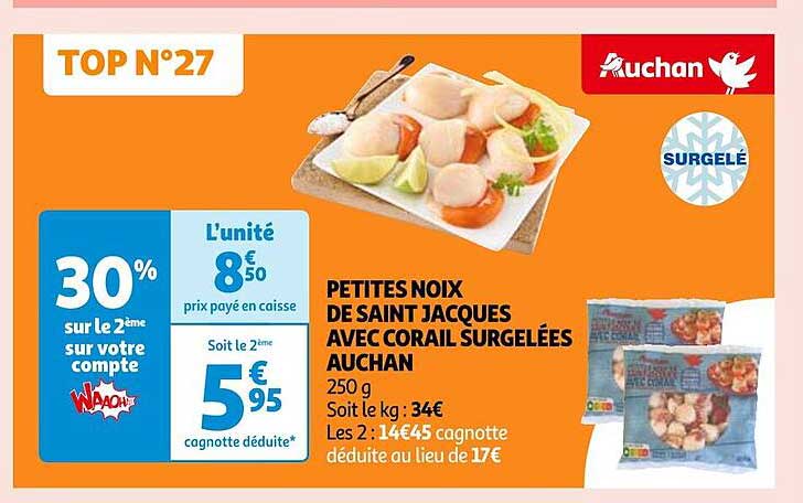 petites noix de saint jacques avec corail surgelées auchan