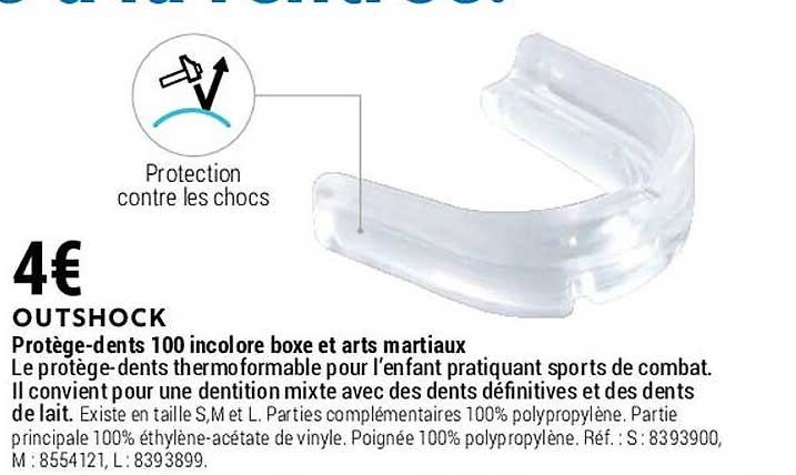 protège-dents 100 incolore boxe et arts martiaux outshock