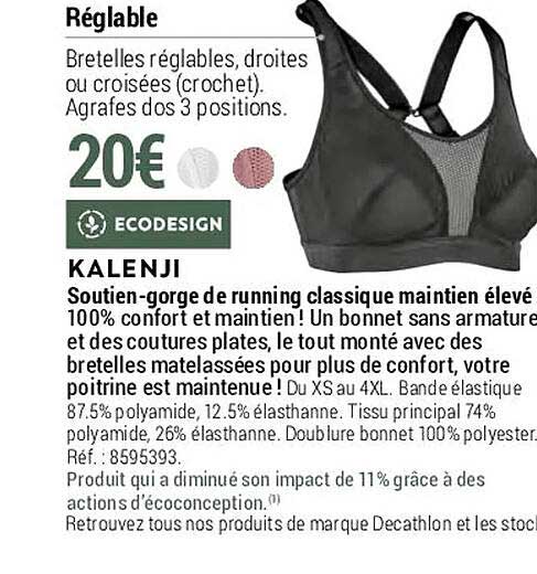 soutien-gorge de running classique maintien élevé kalenji