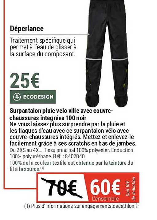 surpantalon pluie vélo ville avec couvre-chaussures intégrées 100 noir