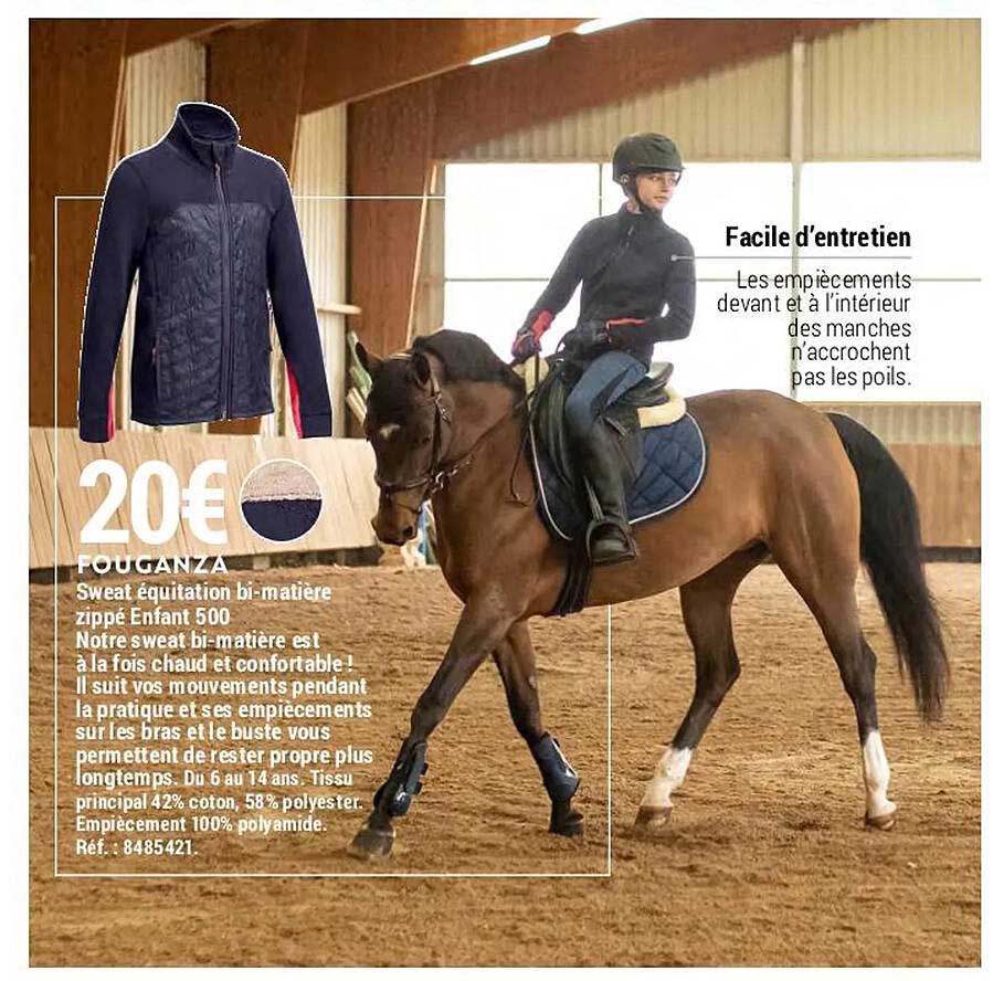sweat équitation bi-matière zippé enfant 500 fouganza