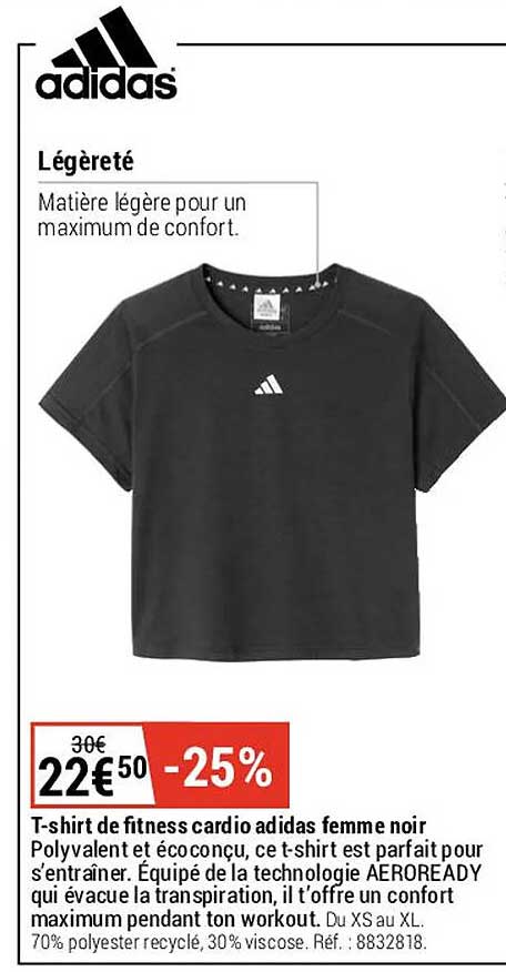 t-shirt de fitness cardio adidas femme noir