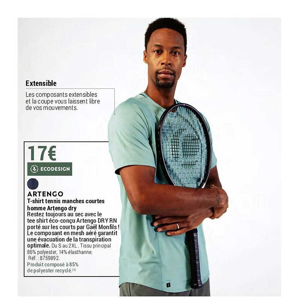 t-shirt tennis manches courtes homme artengo dry