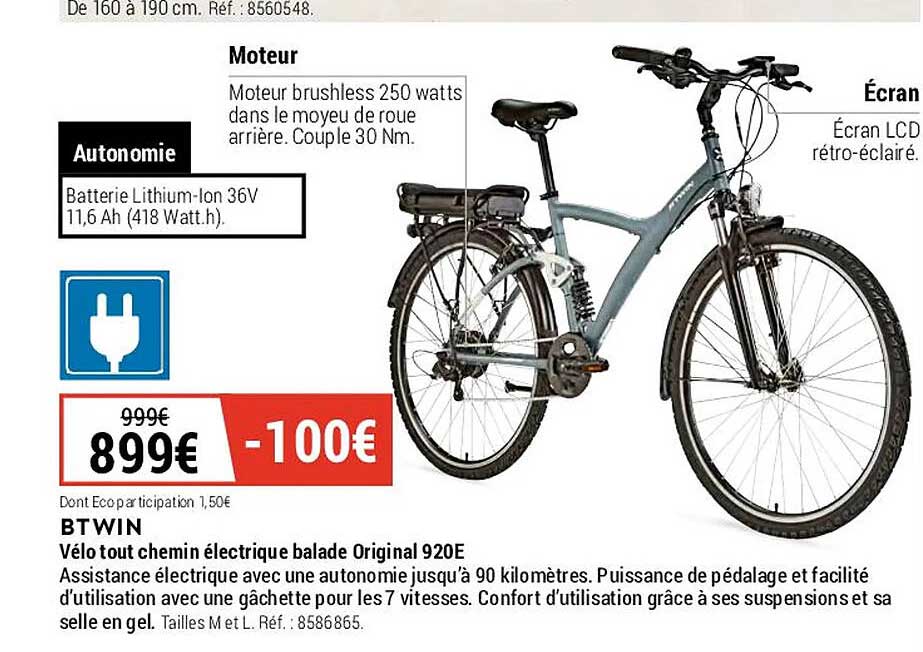 vélo tout chemin électrique balade original 920e btwin