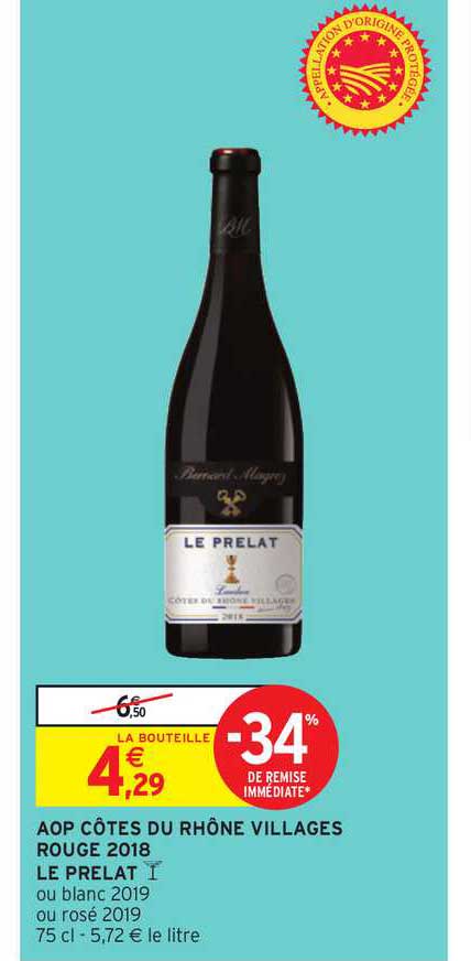 Aop Côte Du Rhône Villages Rouge 2018 Le Prelat -34% De Remise Immédiate