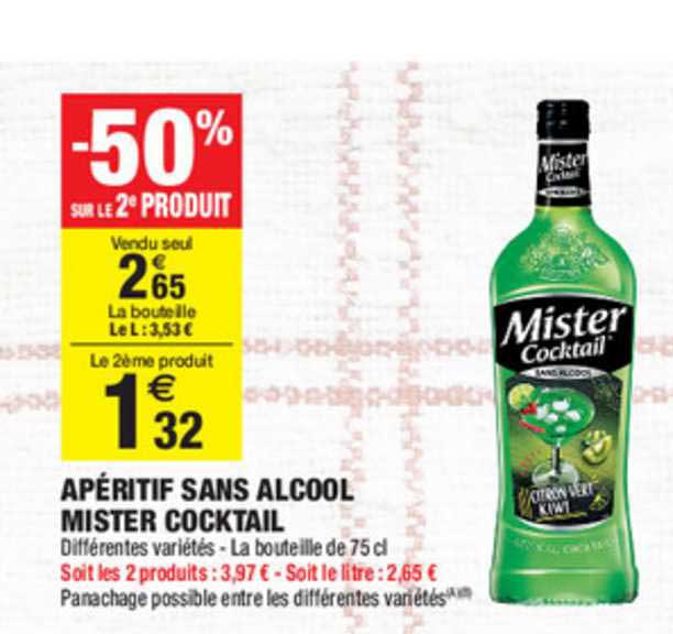apéritif sans alcool mister cocktail -50% sur le 2e produit