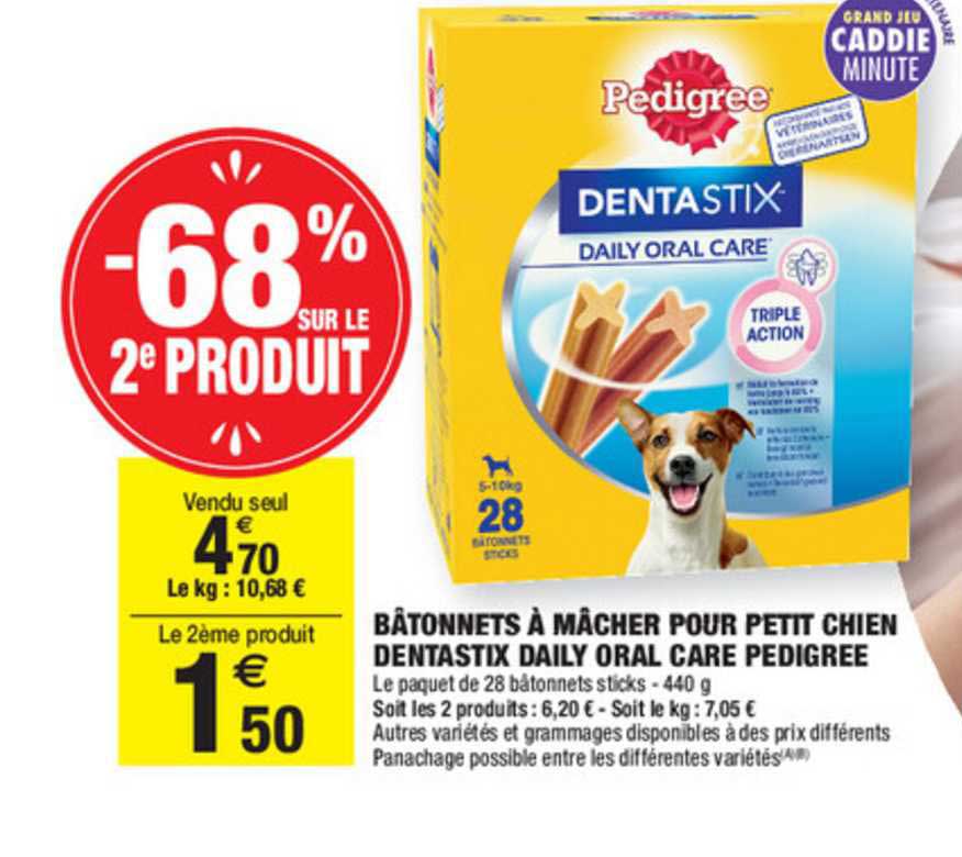 bâtonnets à mâcher pour petit chien dentastix daily oral care pedigree -68% sur le 2e produit