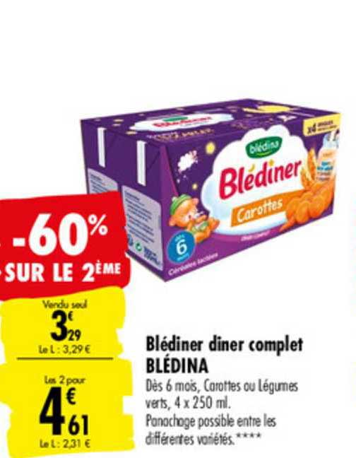 blédiner diner complet blédina -60% sur le 2ème