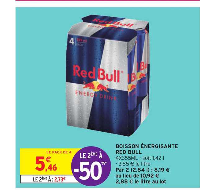 boisson énergisante red bull le 2ème à -50%