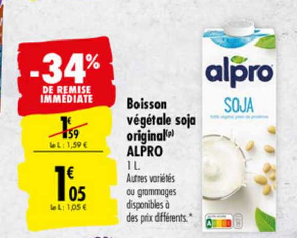 Boisson Végétale Soja Original Alpro -34% De Remise Immédiate