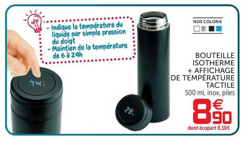 bouteille isotherme + affichage de température tactile