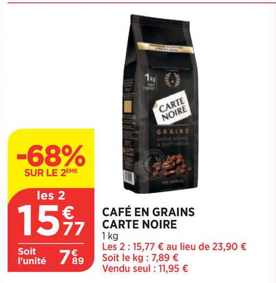 Café En Grains Carte Noire -68% Sur Le 2ème
