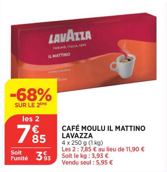Café Moulu Il Mattino Lavazza -68% Sur Le 2ème