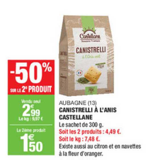 canistrelli à l'anis castellaine aubagne -50% sur le 2e produit