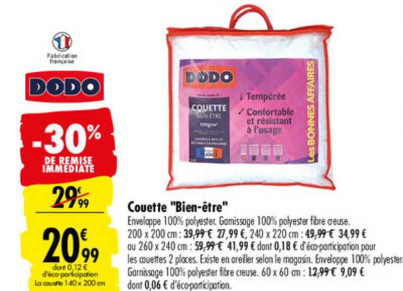 couette "bien être" -30% de remise immédiate