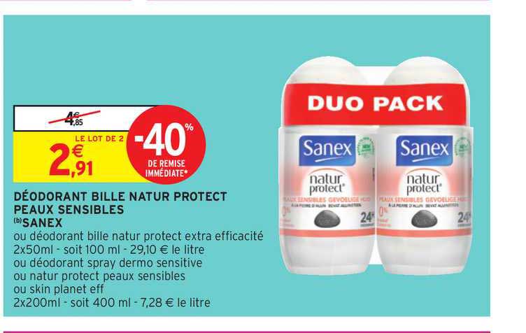 déodorant bille natur protect peaux sensibles sanex -40% de remise immédiate