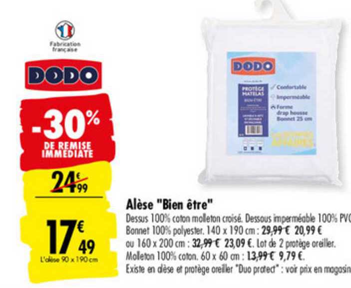 dodo alèse "bien être" -30% de remise immédiate