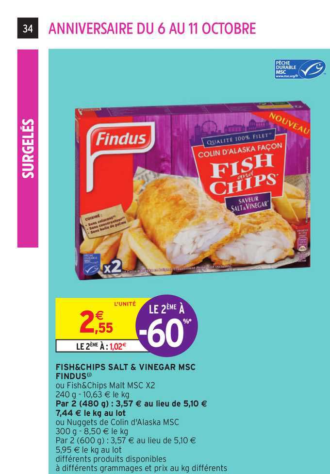 Fish&chips Salt & Vinegar Msc Findus Le 2ème à -60%