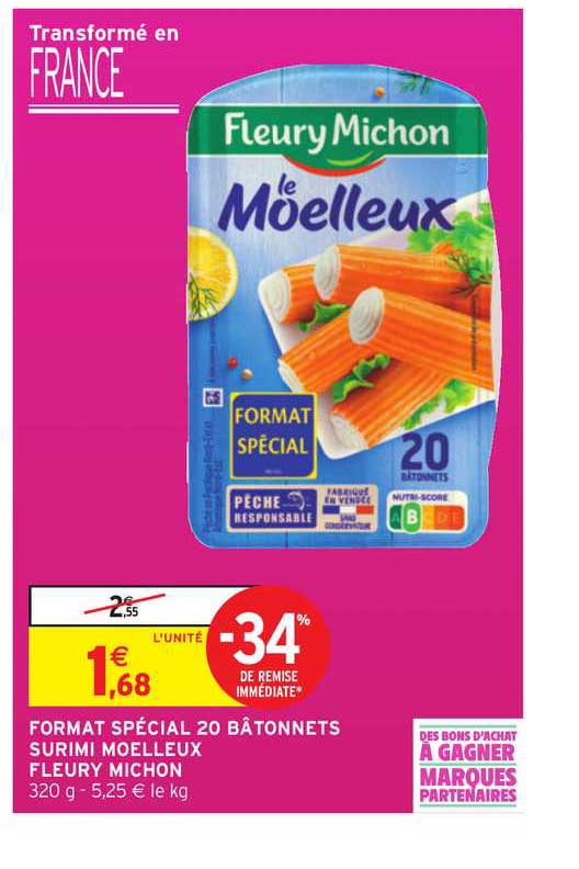 format spécial 20 bâtonnets surimi le moelleux fleury michon -34% de remise immédiate