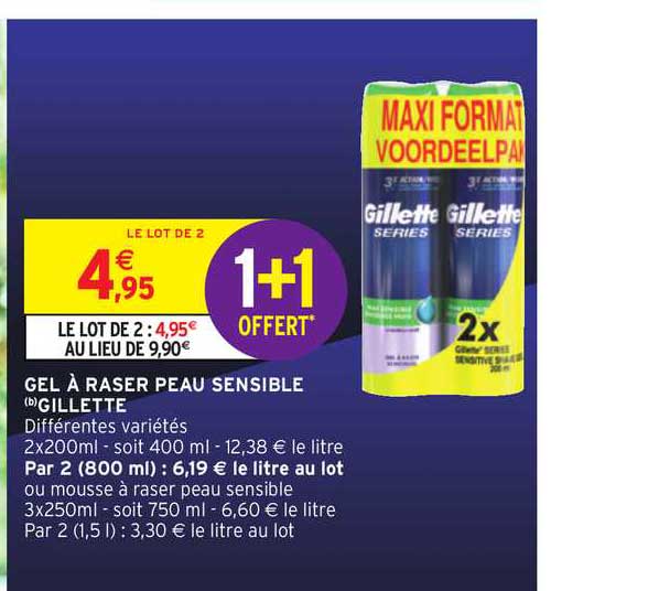 gel à raser peau sensible gillette 1+1 offert
