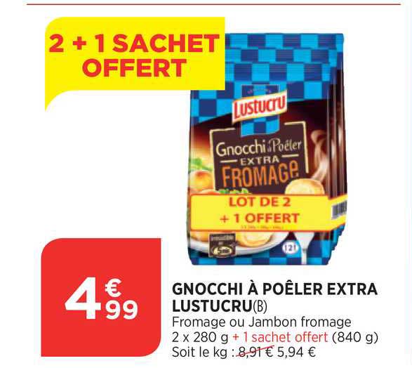 Gnocchi à Poêler Extra Lustucru 2+1 Offert